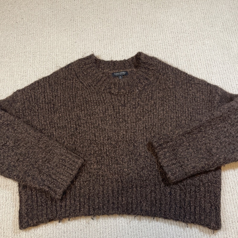 Banana Republic Women XL Boucle Marled Alpaca Blend Boxy Sweater Brown